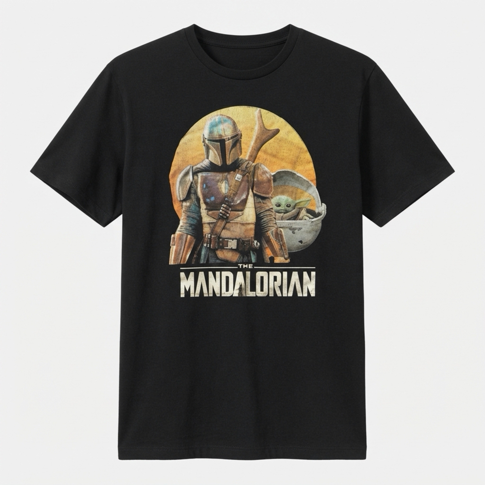 Star Wars The Mandalorian Grogu Baby Yoda Black Graphic T-Shirt